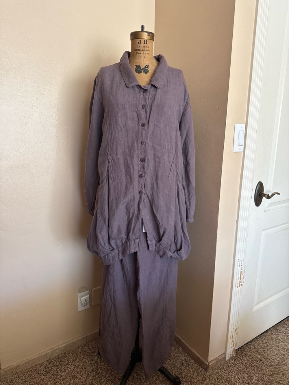 Cannisse France NWT 2 Pc Linen Set Mauve Tunic & Pants US 12